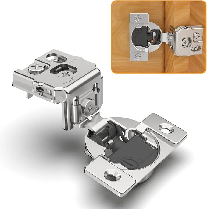 2 Pack 1-14" 4D Overlay Soft Close Concealed Hinges for Face Frame Door, Control Closing Speed, Smooth Slow Self Close Hinges, Satin Nickel, 105 Open Angle Stainless Steel Cabinet Hinges