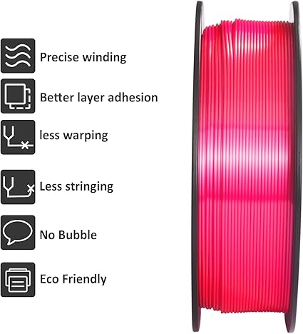GIANTARM Silk PLA 3D Printer Filament 1kg,Silk Pink PLA and Clear PLA 1.75mm Dimensional Acuuracy +/-0.03mm,1080 Feet Per Roll,Vacuum Packaging