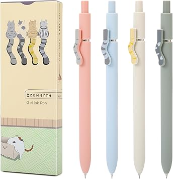 FIOVER Cat Pens,4Pcs 0.5mm Quick Dry Black Ink Fine Point Smooth Writing Pens, High-End Series Ballpoint for Journaling Note Taking, Cat Lover Gifts for Women