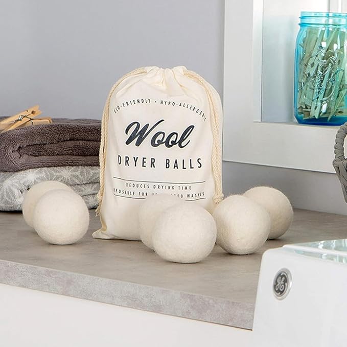100% Wool Dryer Balls - Natural Fabric Softener, Reusable, Reduces Drying Time, Chemical-Free, Eco-Friendly, Perfect for Baby Clothes, Set of 6 XL Balls