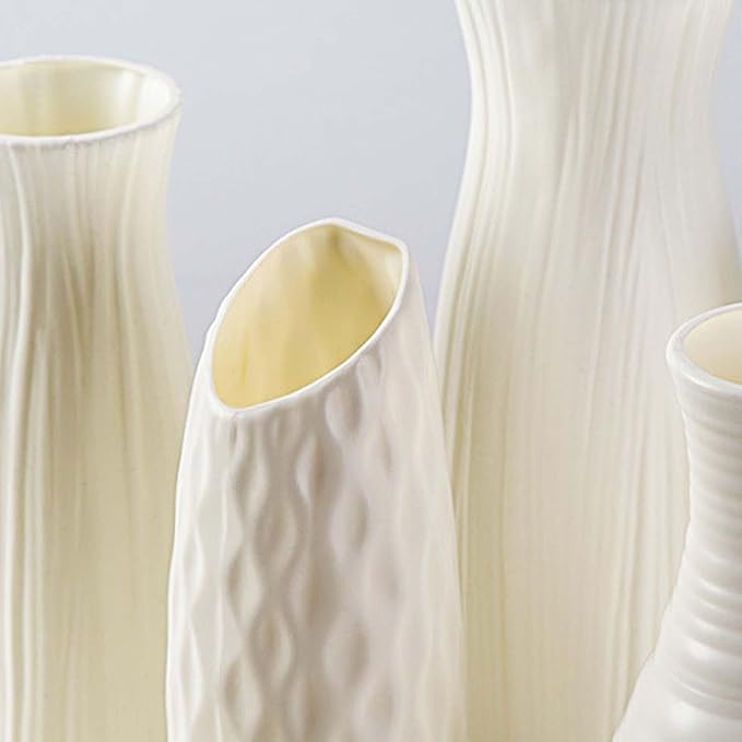 Unbreakable Nordic Style Flower Vase,Shatterproof Vases Imitation Ceramic Flower Pot,Plastic Vases for Living Dining Rooms Home Decor,Flower Vases for Bouquet,Seashell White-D