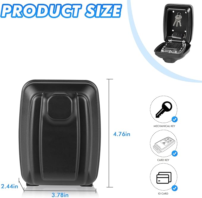 Key Lock Box, Wall Mounted Key Storage Box with 12-Digit Keyboard Combination, Resettable Code, Large Capacity, Waterproof Security Lock Box for Home, Office, Outdoor
