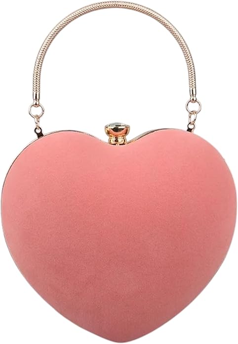 Heart-Shaped Evening Handbag, Metal Handle Clutch Purse, Available in Black, Red, Pink, Navy, Coral