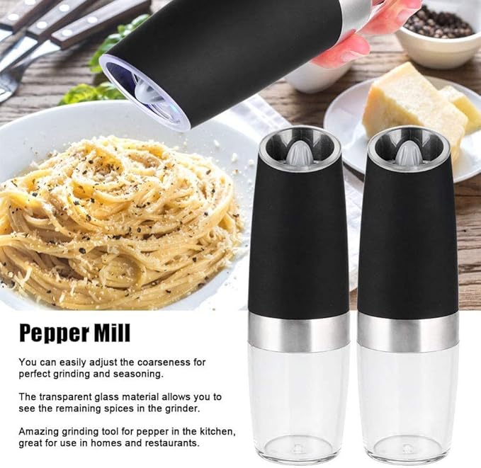Electric Pepper Grinder,Rechargeable Spice Mills with LED Light with Adjustable Coarseness One Handed Push Button Peppercorn Grinders and Sea Salt Mills for Christmas GiftHousewarming Gift -black