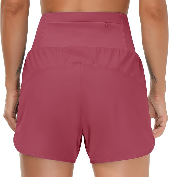 THE GYM PEOPLE Womens High Waist Running Shorts with Liner Athletic Hiking Workout Shorts Zip Pockets