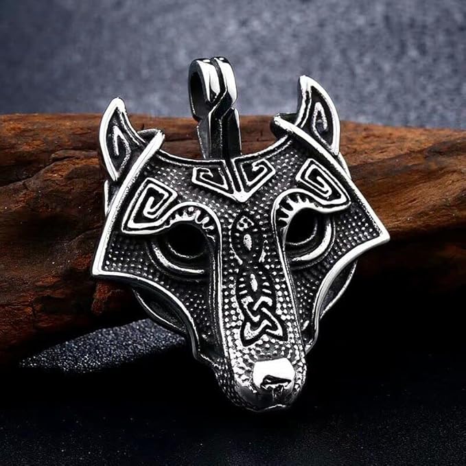 Mens Celtic Fenrir Wolf Head Pendant Necklace Punk Rock Biker Jewelry Chain 24"