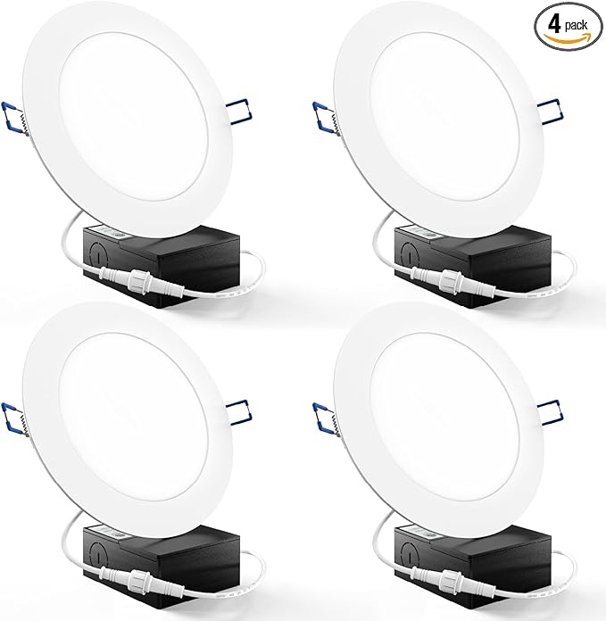 Sunco 4 Pack 6 Inch Ultra Thin LED Recessed Ceiling Lights Slim, 5000K Daylight, Dimmable, 14W100W, Wafer Thin, Canless with Junction Box - ETL.