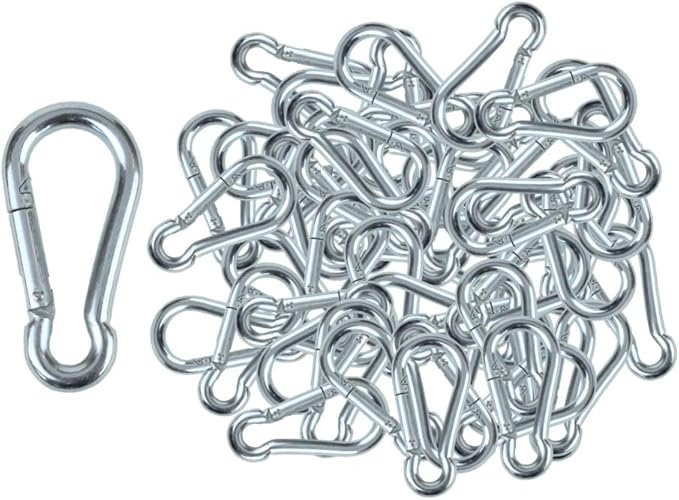 50 Pack and 100 Pack Bulk Heavy Duty Carabiner Snap Clip Hooks Black, Zinc and Stainless Contractors, Gyms, Fitness Centers, Business, Industrial