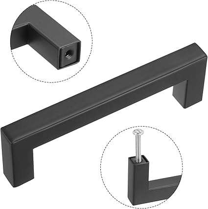 uxcell 5 Pack Square Bar Drawer Handles, 4 Inch Hole Center Modern Drawer Pulls Kitchen Cabinets Pull Stainless Steel Slim Cupboard Pulls, Matte Black