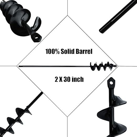 30" x 2" Extended Length Auger Drill Bit for Planting Bulb Bedding Plant Auger 100 Solid Barrel-No Need to Squat Post Hole Digger for 38" Hex Drive Drill- Easy Planter Garden Auger