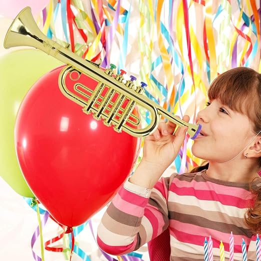 Tyenaza Kid Trumpet, Golden Coated Plastic Children Preschool Music Toy Gift Wind Instrument, Saxophone Trumpet Horn Early Learning Toy for Boys Girls Adults