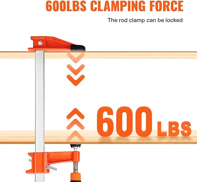 VEVOR Bar Clamps for Woodworking, 2-Pack 36" ClampSpreader, Quick-Change F Clamp with 600 lbs Load Limit, 2.5" Throat Depth, Cast Iron and Carbon Steel, Wood Clamps for Woodworking Metal Working