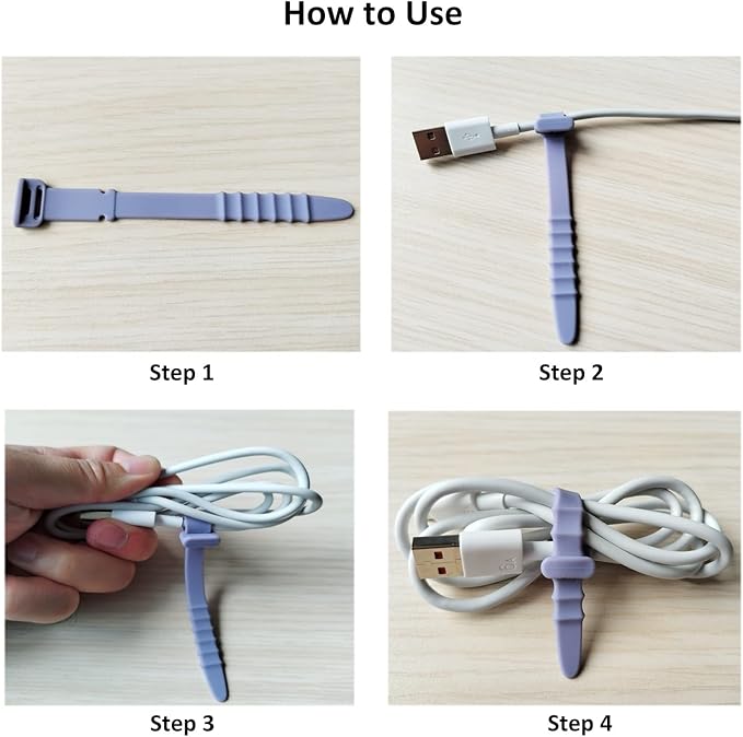 Silicone Zip Ties, Reusable Zip Ties, 20pcs Rubber Cable Ties Straps for Wire Management, Elastic Cable Organizer for Home Office Table Desk. 4.5 Cord Ties in White, Black, Pink, Purple and Blue