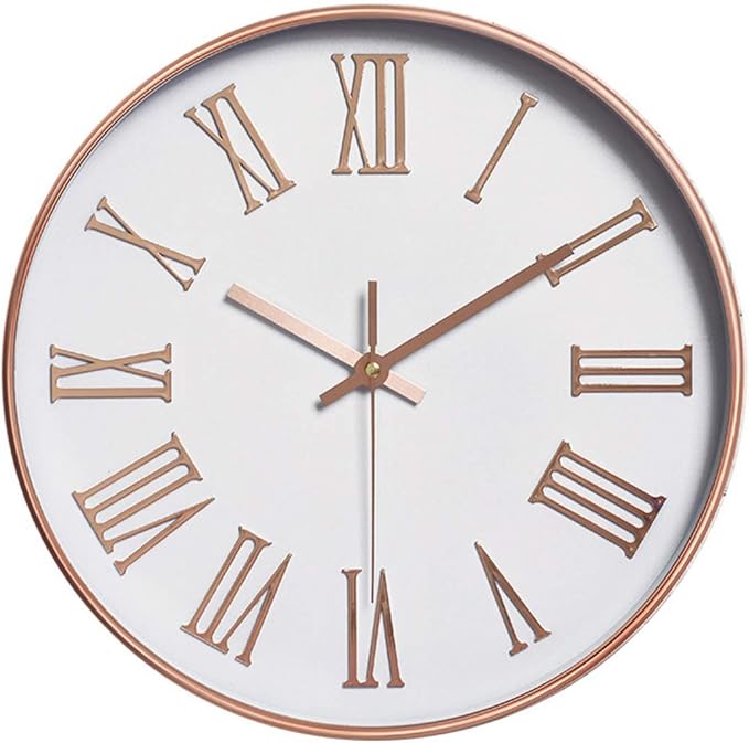 12 Inch Classic Round Clock, Traditional Roman Numeral Quartz Wall Clock, Modern Silent Non-Ticking Home for Living Room/Kitchen/Office Decorative,Gold
