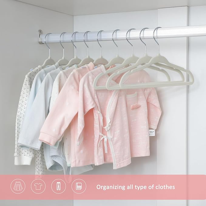 ManGotree Baby Velvet Clothes Hangers, Childrens Kids Hangers for Clothes Space Saving Non-Slip 15 Pack (Beige)