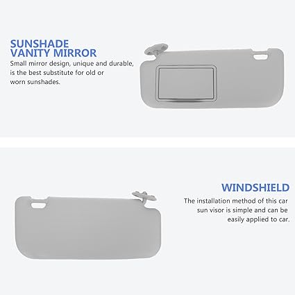 Mobestech Grey Driver Side Sun Visor with Mirror Replacement Car Interior Sun Protection Visor with Vanity Mirror