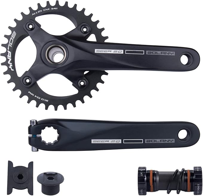 BOLANY Bike Cranksets 170mm Hollow Integrated 104BCD Single Speed Round Chainring 34T36T MTB Crankset with Bottom Bracket
