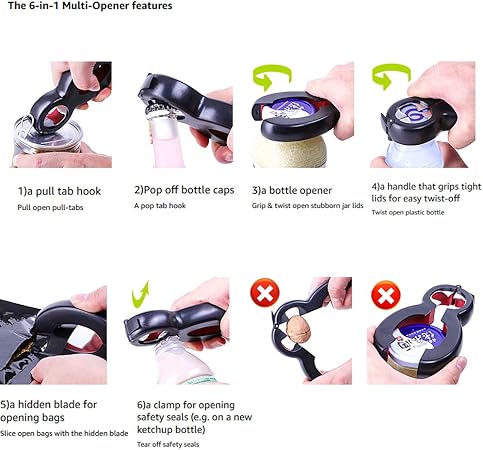 Bottle Opener Set,2Pcs Inclinding 5-in-1 and 6-in-1, Can, Soda, and Jar Openers, Twist Off Lid Jar Opener for Seniors and Arthritic Hands (White Purple)