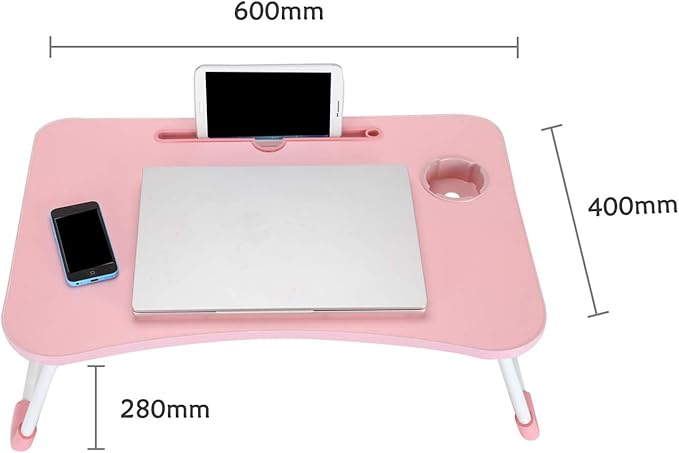 Lap Desk, Laptop Bed Table 60 x 40 x 28cm Bed Desk Stand with Foldable Legs & Cup Slot Notebook Stand Computer Laptop Tray for Sofa Bed (Color : Pink)
