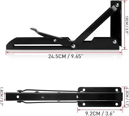 Folding Shelf Brackets, Heavy Duty Stainless Steel Collapsible Triangle Shelf Bracket, 2 Pcs Folding Shelf Hinge Wall Mounted Space Saving DIY Bracket, Max Load 130lb (10 Inch)