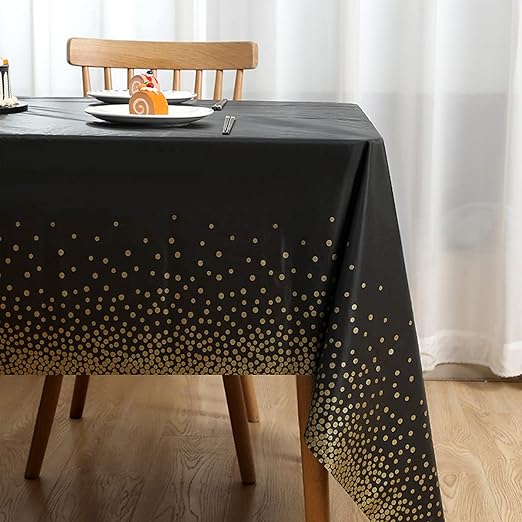 2 Packaging Black and Gold Plastic Tablecloth, 54 inch x108 inch Rectangular Disposable dot Party Table Cover, Suitable for Birthday, Graduation, Restaurant, Wedding Decoration Tablecloth