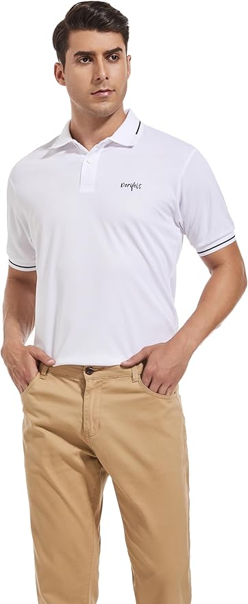 Mens Moisture Wicking Breathable Polo Shirt Summer Casual Quick Dry UV Protection Short Sleeve Regular Fit