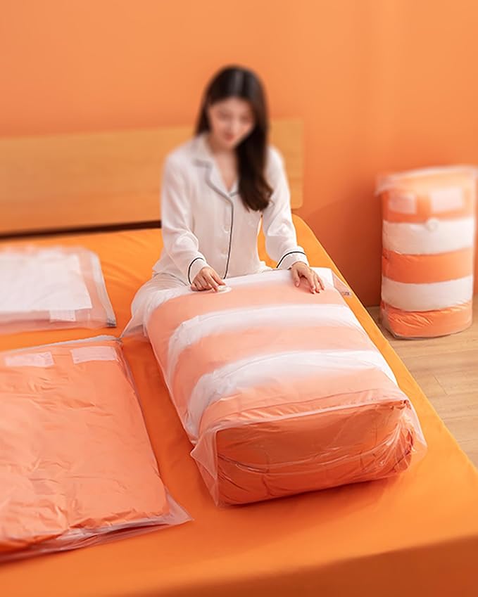 2 Pack Vacuum Storage Bags YQBOOM Space Saver Bags Set No Pump Needed Vacuum Sealer Bags for Bedding, Clothes, Pillow, Blankets Travel Accessories Small