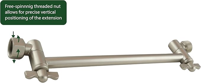 High Sierra - Heavy Duty 9 Adjustable Shower Arm Extension - Easily Raises and Lowers Shower Heads - Floating Nut For Precise Vertical Alignment - Brushed Nickel Finish