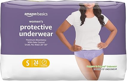 Basics Incontinence Underwear for Women, Protective, Disposable, Postpartum, Maximum Absorbency, Small, Lavender, 24 Count