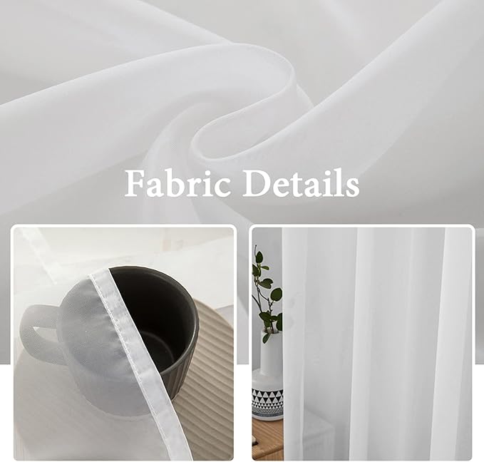 MIULEE 2 Panels Solid Color White Sheer Window Curtains Elegant Window Voile PanelsDraperiesTreatment for Bedroom Living Room (54 X 45 Inches White)