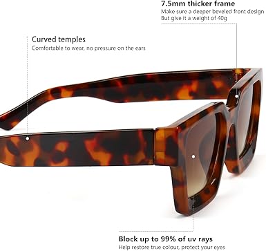 Trendy Square Sunglasses for Men Women Fashion Thick Rectangle Sun Glasses UV Protection Shades Designer Style