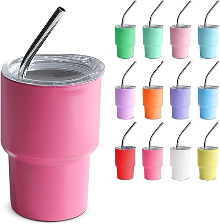 Mini Tumbler Shot Glass with Straw and Lid, 5oz Cute Insulated Shot Cups Stainless Steel for Espresso Coffee Spirits, Wedding, Party,Camping,Outdoor,Carnival,Oktoberfest Water Beer Cups (rose red)