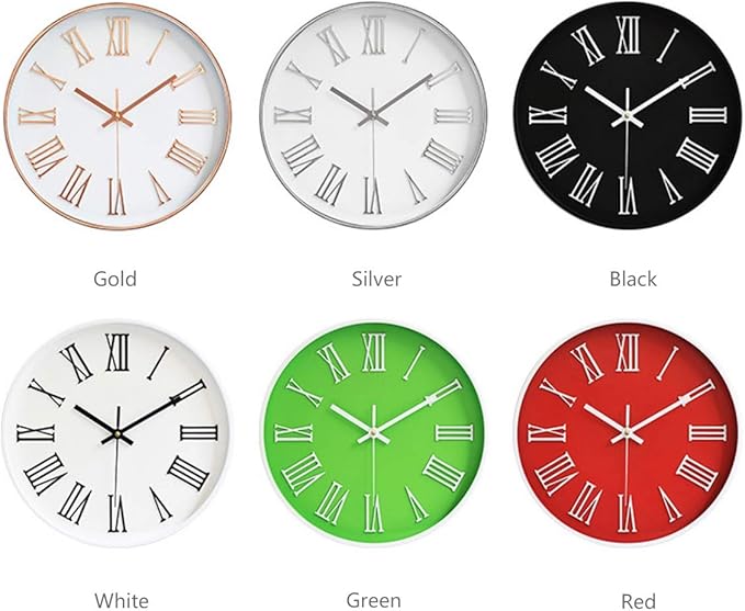 12 Inch Classic Round Clock, Traditional Roman Numeral Quartz Wall Clock, Modern Silent Non-Ticking Home for Living Room/Kitchen/Office Decorative,Gold