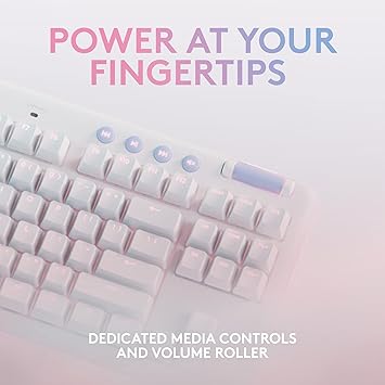 Logitech G715 Wireless Mechanical Gaming Keyboard with LIGHTSYNC RGB, LIGHTSPEED, Clicky Switches (GX Blue), and Keyboard Palm Rest, PCMac Compatible - White Mist