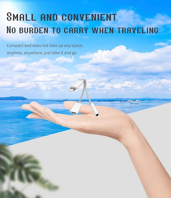 Iphone AUX Adapter for Headphone Jack Cable Dongle 2in1 Lightning to 3.5mm Splitter Charge Cord MFI Certified Audio Charging Adaptador Para for 13 12 11 Pro Max Mini X 8 7 Plus Ipad Music Earbud
