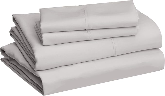 Basics 4 Piece Deluxe Microfiber Bed Sheets, Queen Size, Light Gray, Solid