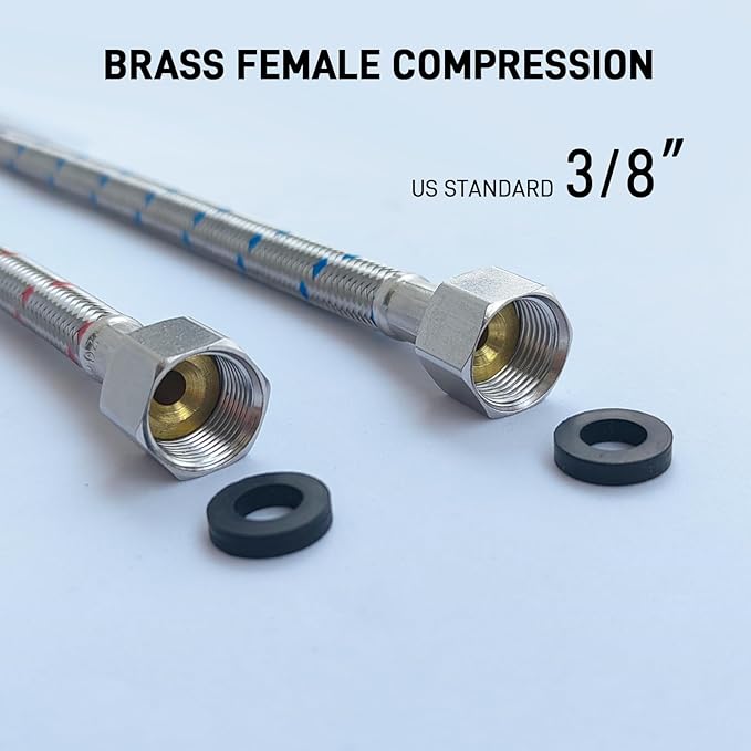 Faucet Water Supply Lines Extension, 10 Inch, 2-Pack 38" Male to Female Faucet Hose Extender for Bathroom Kitchen, Braided Stainless Steel