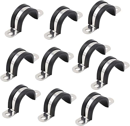 10 Pieces 25mm U-Pipe Clips with Rubber Cushioned Cable Clamp Rubber Lined U Clips EPDM Rubber Lined Mounting Brackets U Shaped Pipe Tube Wire Clamps Clips for Tube Or Wire Cord Installation
