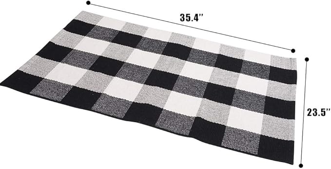 SEEKSEE Cotton Buffalo Plaid Rug 2'x3' Black and White Checked Rug Washable Doormats Indoor Outdoor Rugs for Layered Front Door Mats, Porch, Kitchen, Farmhouse, Entryway