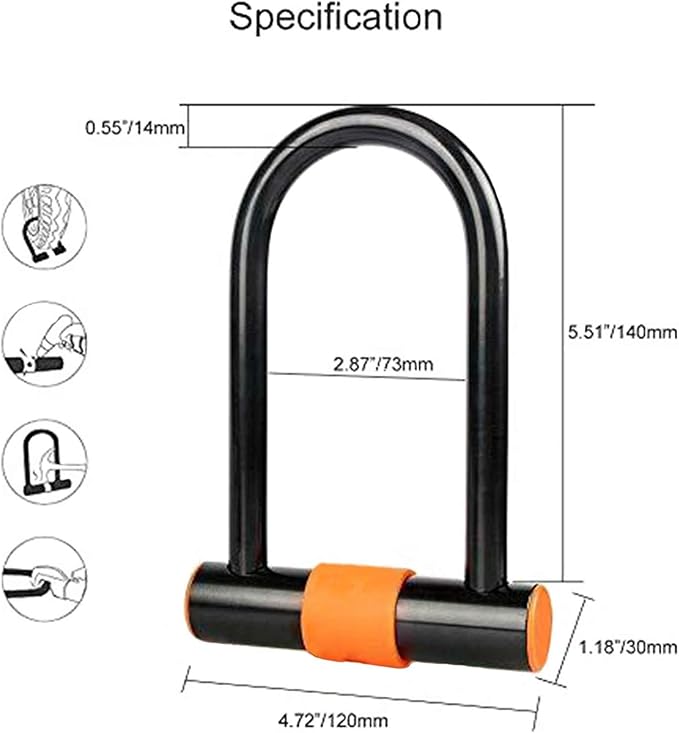 Bike U Lock with Cable Heavy Duty Bike Lock Bicycle U Lock, 14mm Shackle and 3.77ft Length Cable with Mounting Bracket for Bike Motorcycle and More
