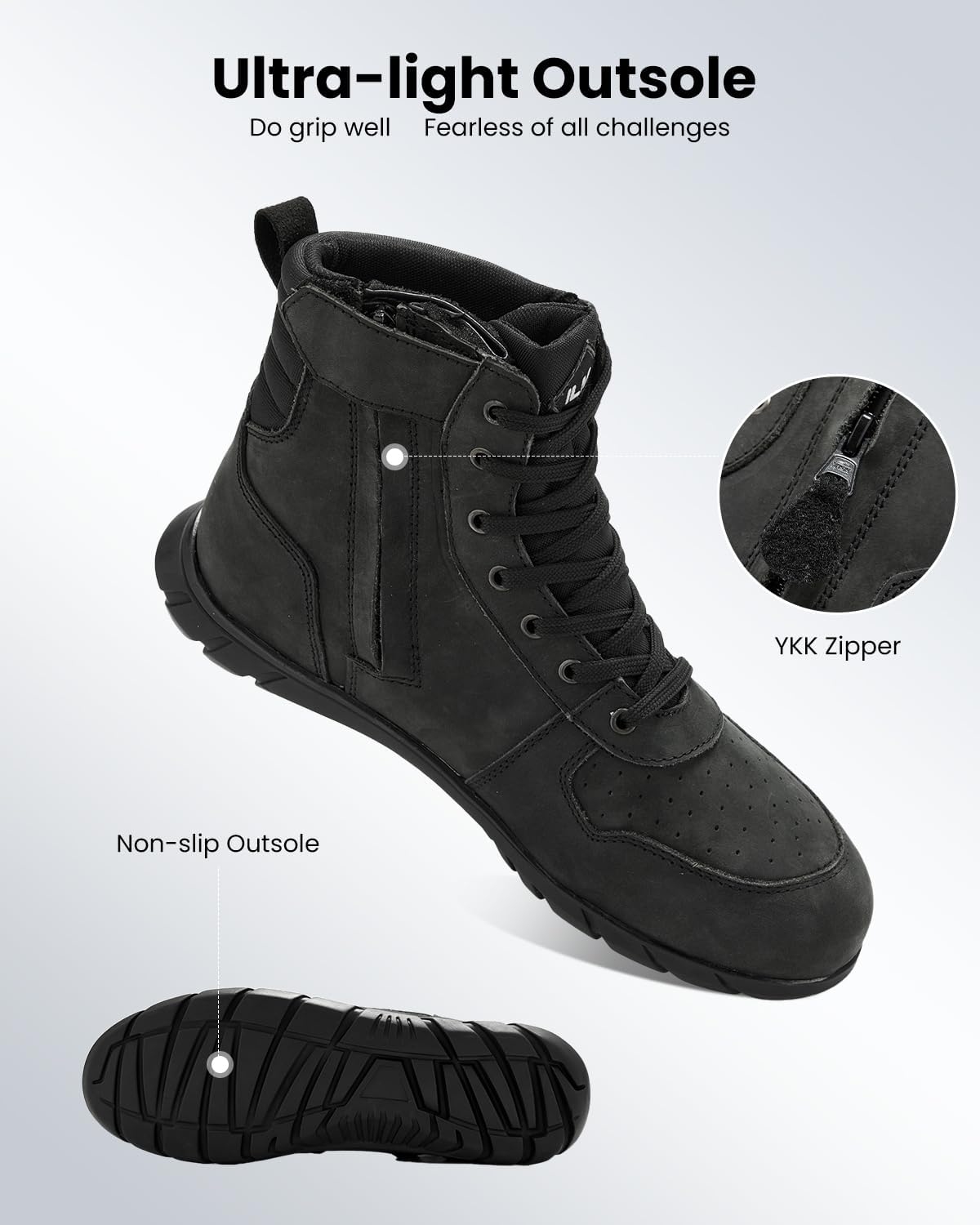 Size 11-Mens ILM Motorcycle Leather Shoes for Men Waterproof Anti-Slip with Ankle Support Model UB305