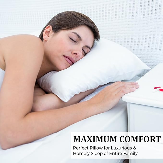 Queen Size Bed Pillows - Set of 2, Medium Density, Soft and Supportive for Back, Side, and Stomach Sleepers (Queen (Pack of 2)) (White, Pack of 2)