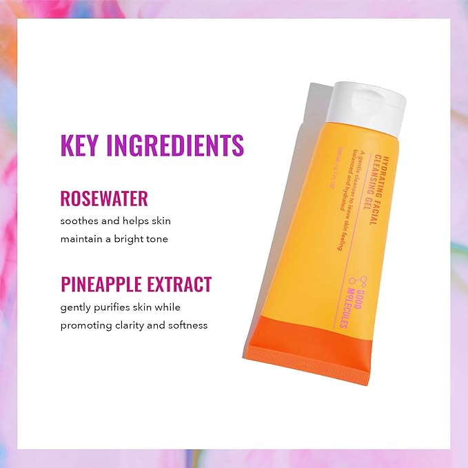 Good Molecules Hydrating Facial Cleansing Gel - Face Wash with Rosewater and Pineapple - Skincare for Face, Brighten, Cleanse and Moisturize