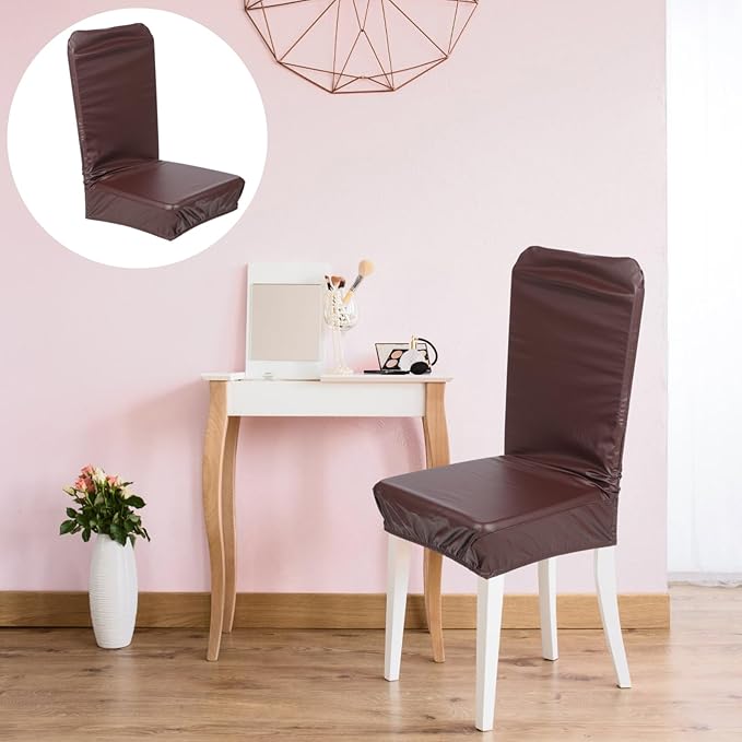 Stretchy Pu Leather Chair Cover and Easy to Clean Dining Chair Slipcover for Home Hotel Use Removable Elastic Design for Comfort and Protection Against Stains and Scratches