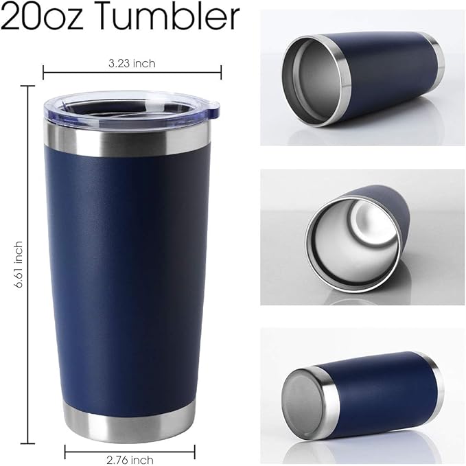 HASLE OUTFITTERS 20oz Tumblers Bulk Stainless Steel Cup with Lid Double Wall Vacuum Insulated Coffee Mug for Cold Hot Drinks 1 Pack, Navy