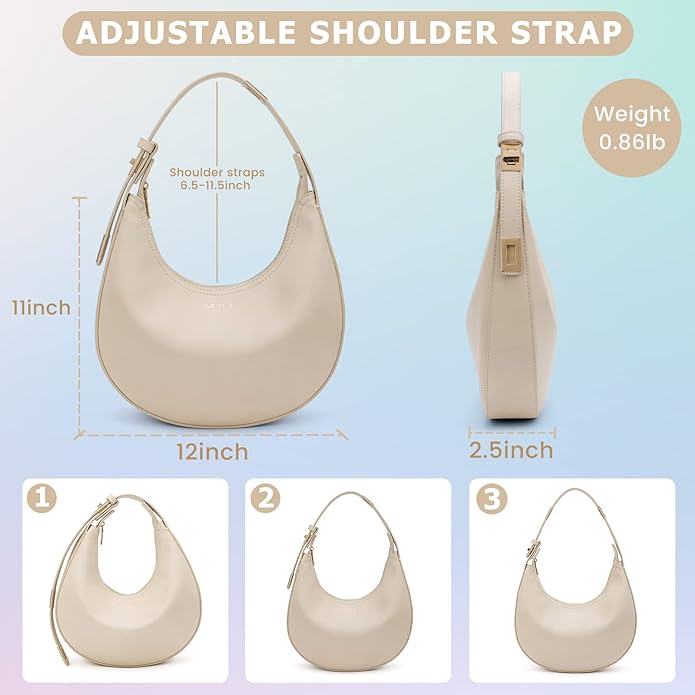 Keyli Shoulder Bag Stylish Casual Clutch Purses for Women 3 Ways Adjust Strap Hobo Handbags with Zip Closure