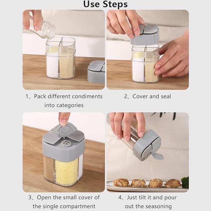 3pcs Spice Jars, DSIOHFEI 4 in 1 Salt and Pepper Shakers with Flip Top Cap, Portable Seasoning Container for Outdoor, Camping, BBQ, Spice Containers for Salt, Sugar, Pepper, Cumin