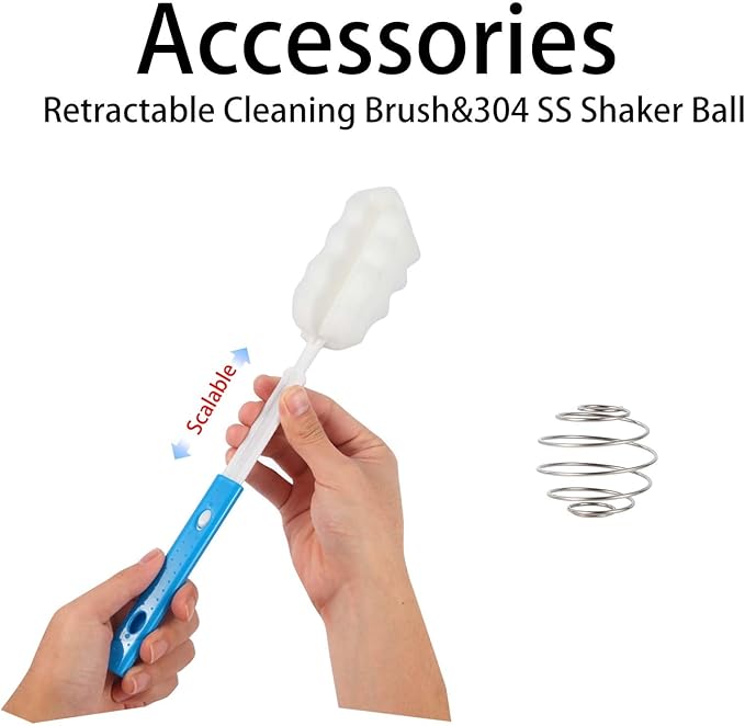 Glass Shaker Bottle,34oz/1L BPA-Free Blender Shaker Bottle With 304SS Ball and Retractable Cleaning Brush for Protein Mixes Fitness(Pink)