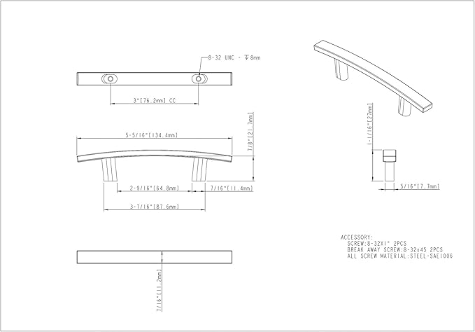 Thatcher Cabinet Pull, 859-3MB, Matte Black, 3in c-c