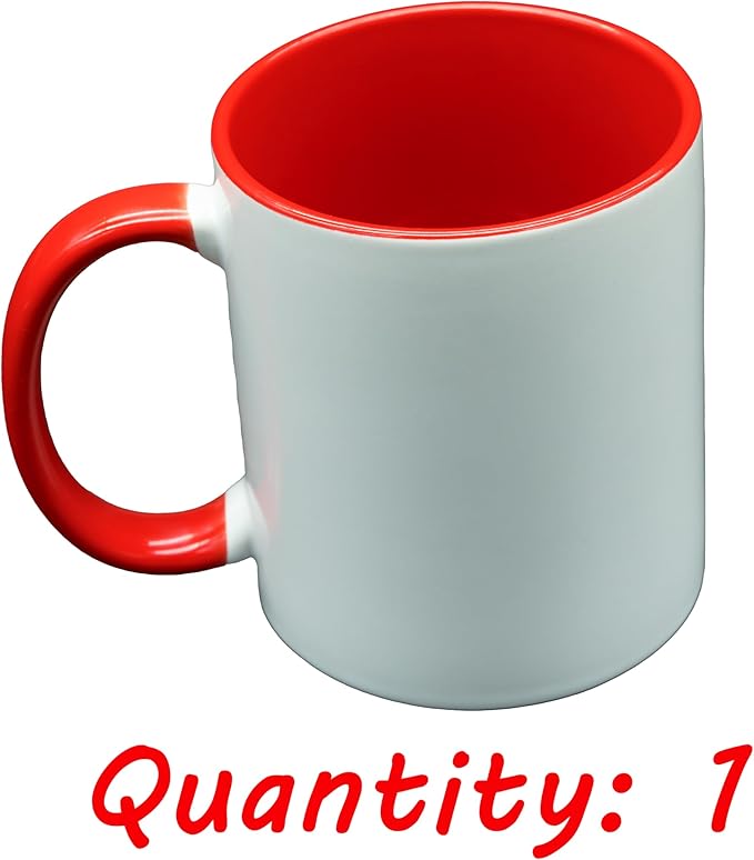 Sublimation Mugs 11 Oz, Red Inner Handle - Premium Coffee Cups for Heat Press Projects - Versatile Coffee Mug Design Ideal for Personalized Creations, 1 Piece Set